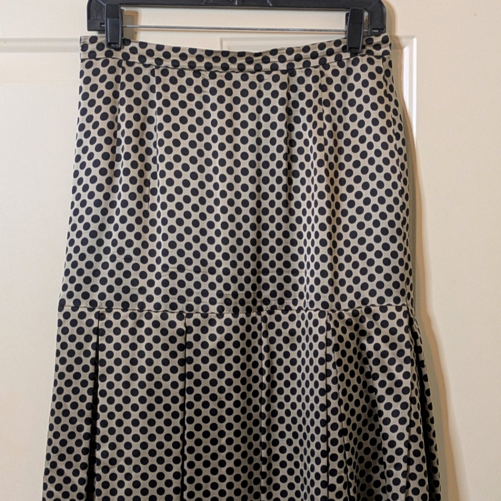 Albert Nipon Black and Cream Polka Dot, pleated hemline Midi Skirt